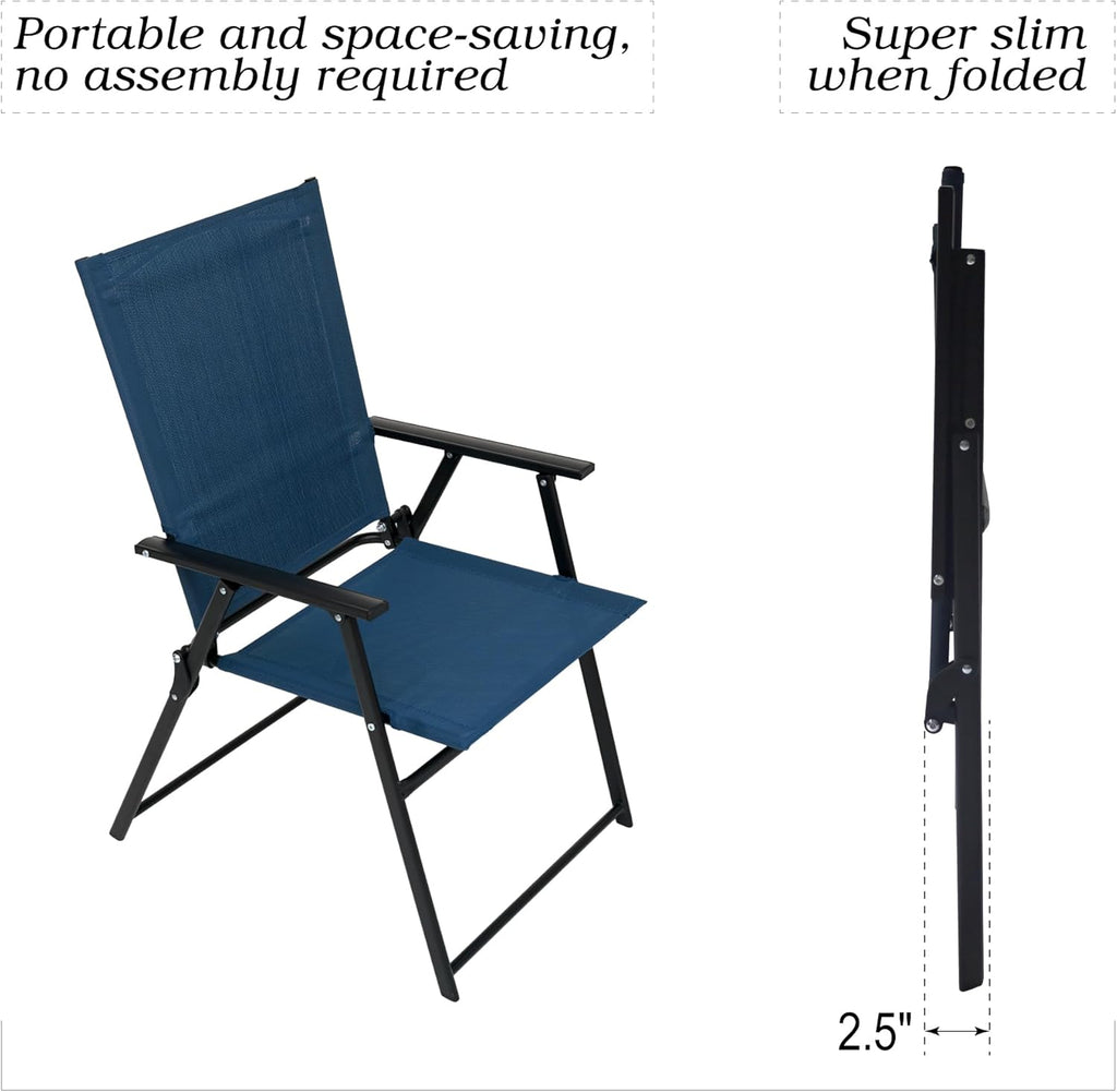 2pcs Folding Patio Chairs, Outdoor Dining Chairs with Grey Sling High Back and Armrests Used for Camping Garden Backyard Pool Porch