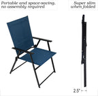 2pcs Folding Patio Chairs, Outdoor Dining Chairs with Grey Sling High Back and Armrests Used for Camping Garden Backyard Pool Porch