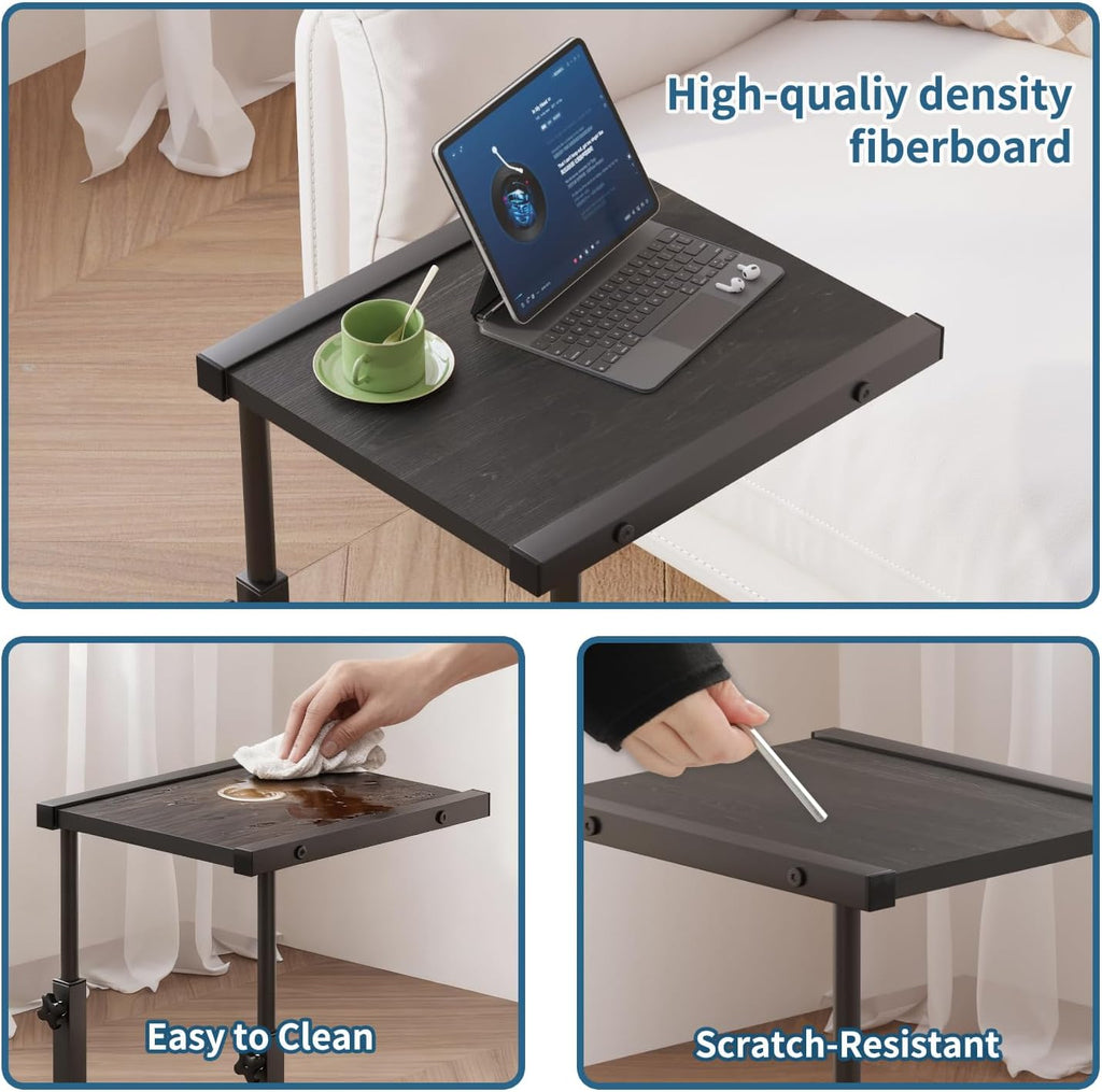 C Table End Table, 2-Tier Small Side Table for Couch, Adjustable Height Tv Trays for Living Room, Bedroom, Bedside, Black