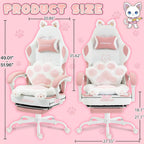 Dowinx Gaming Chair with Cat Ears and Paw Lumbar Pillow, Ergonomic Reclining Chair, Memory Foam and Spring Cushion, Footrest, 300lbs Capacity, Cute and Comfortable Design for Women & Girls