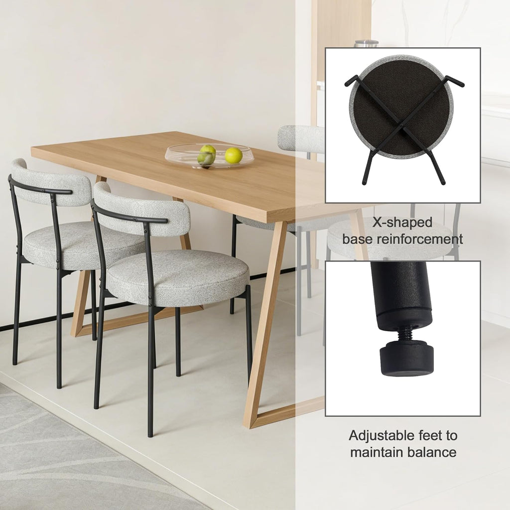 Boucle Dining Chairs Set of 4, Round Kitchen Chairs with Curved Backrest and Metal Legs, Upholstered Modern Style, Suitable for Living Room