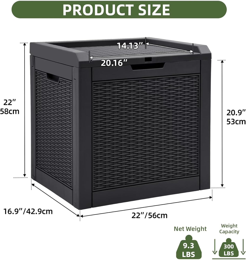 Lockable 32 Gallon Outdoor Storage Deck Box with Lid, Waterproof Resin Patio Seating Bench for Garden Tools, Cushions, Pool Toys, Black