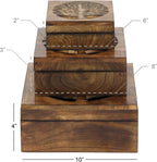 Deco 79 Wood Tree Handmade Decorative Box Decorative Keepsake Boxes with Hinged Lid, Set of 3 Storage Boxes, Brown