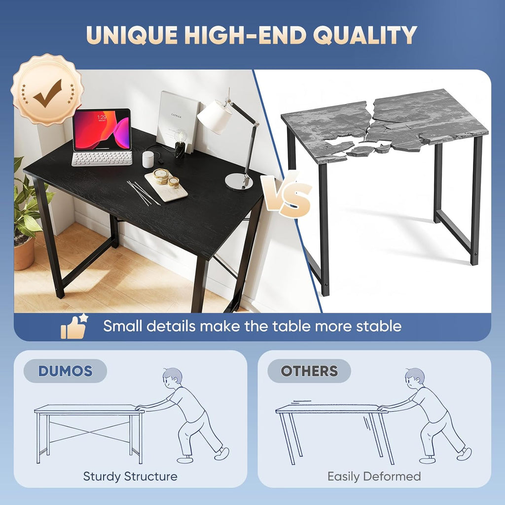 DUMOS 31 Inch Small Computer Desk for Home Office, Gaming Writing Desks for Bedroom Modern Study Work Table Simple Style Workstation with Reinforcement Structure, Black