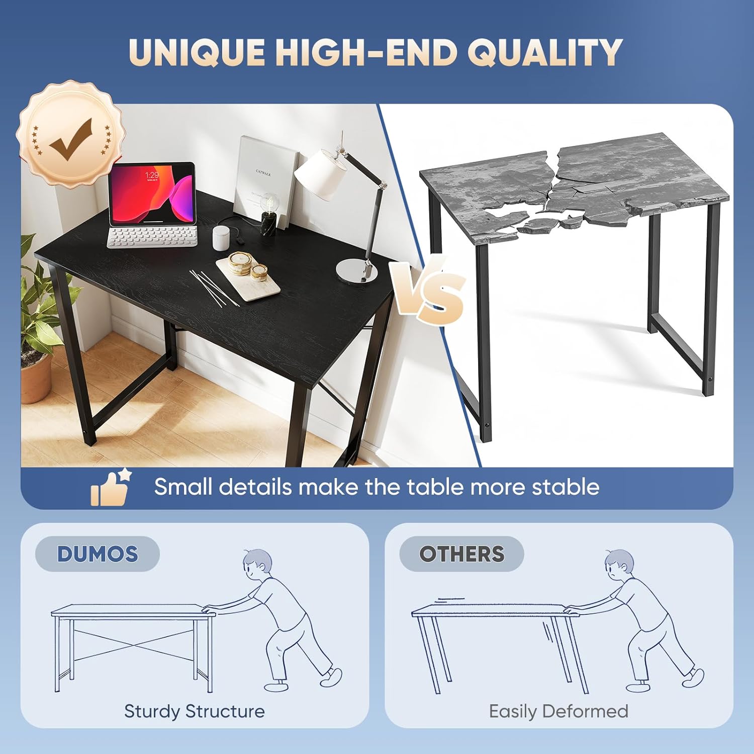 DUMOS 31 Inch Small Computer Desk for Home Office, Gaming Writing Desks for Bedroom Modern Study Work Table Simple Style Workstation with Reinforcement Structure, Black