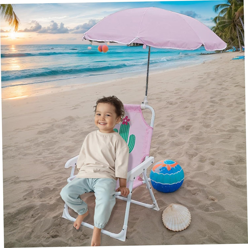Kids Beach Chair with Umbrella, Foldable & Detachable Portable Oxford Cloth Cute Kids Beach Chair with Canopy for Outdoor Summer, Cactus