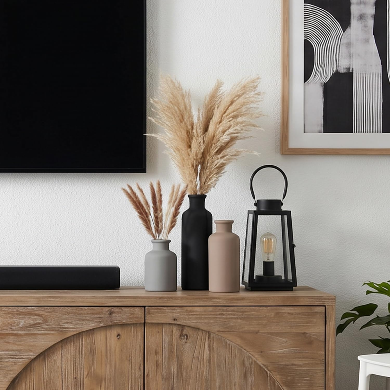 Ceramic Vase Set of 3, Modern Minimalist Neutral Home Decor, Boho Rustic Farmhouse Decorative Vases for Pampas Grass Dried Flowers | Table Centerpiece Entryway Mantel Bookshelf(Black Mix Set - Gray#2)