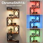 HAAYOT Corner Shelf Wall Mounted: 5-Tier Floating Shelves with Lights for Living Room, Bedroom, Home Office, Rustic Brown
