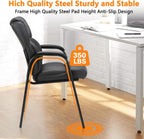 CLATINA Leather Reception Guest Chair, Office Stationary Armchair with Padded Armrests for Meeting Conference Waiting Room Lobby School, Black, 8 Pack
