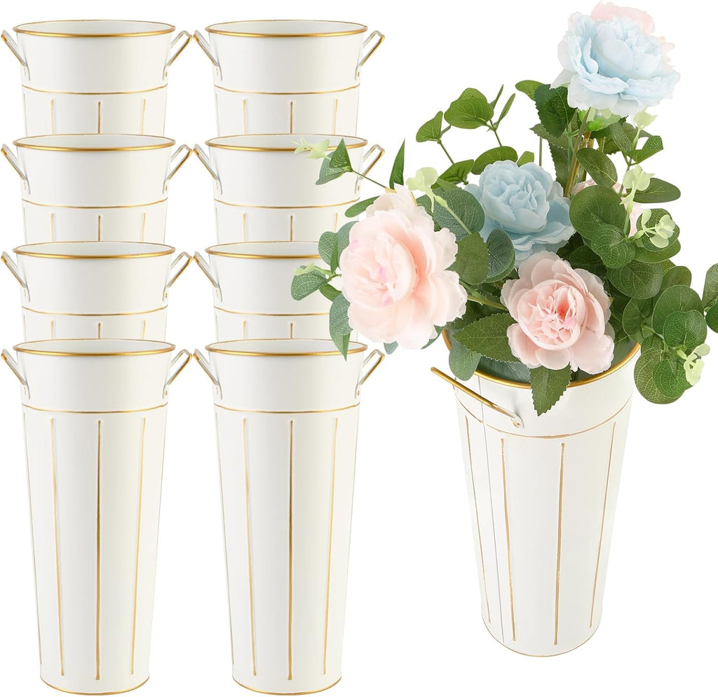 Galvanized Flower Bar Buckets with Handles 8 Pcs 11.8 Inch Tall Metal Bucket for Bloom Bar Flower Supplies, Home Decor, Wedding Centerpiece, Table Decorations, Outdoor Unbreakable Tin Vase