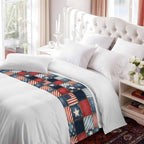 4th of July Bed Runner Stars Stripes Patchwork Bedding Scarves Soft Decorative Bed Flag Retro Checkered Grid Bed Runners for King Size Bed Home Hotel Bedroom Independence Day Decor 20x94 Inch