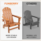 FUNBERRY Folding Adirondack Chairs Set of 2, HDPE Stable Gun-Leg Design Fire Pit Chairs with Cupholder All Weather for Outside