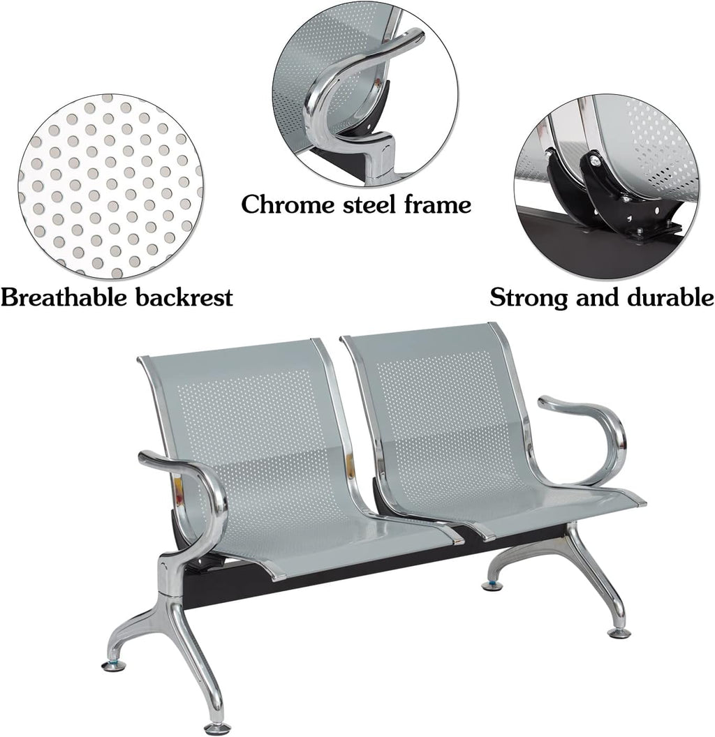 ide·o Airport Business Reception Hospital Chairs - Waiting Room Chair with Mesh Arms Reception Guest Chair for Salon Business Office Airport Hospital Bank Conference Room (2-Seat, Sliver-Mesh)