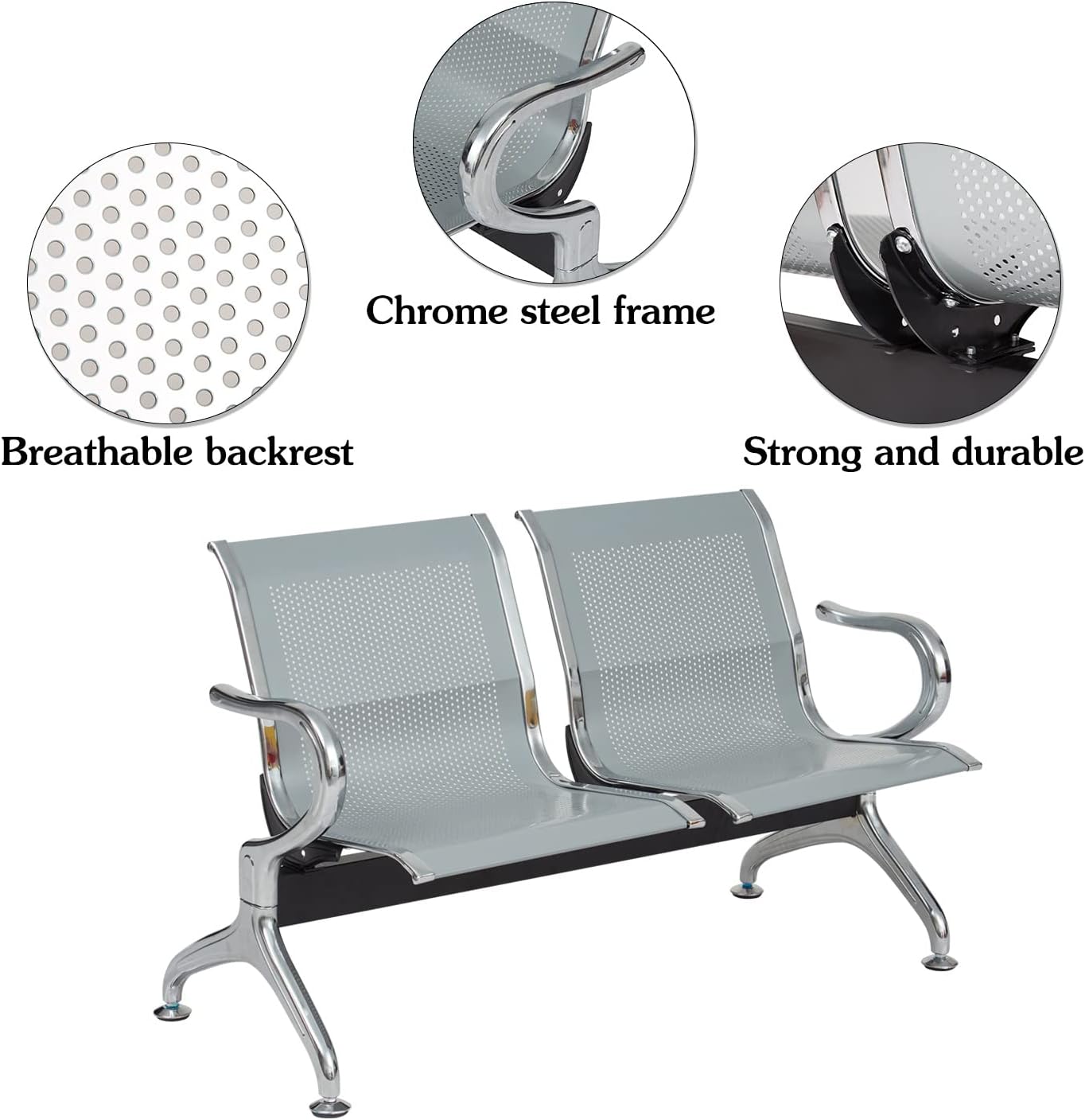 ide·o Airport Business Reception Hospital Chairs - Waiting Room Chair with Mesh Arms Reception Guest Chair for Salon Business Office Airport Hospital Bank Conference Room (2-Seat, Sliver-Mesh)