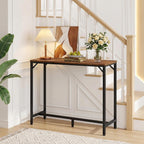 MAHANCRIS Bar Table, 35.4-Inch Counter Height Pub Table, Cocktail Table | Rectangular Bar Table with Metal Frame and Footrest, for Dining Room, Stairwell, Bar, Save Space, Rustic Brown and Black