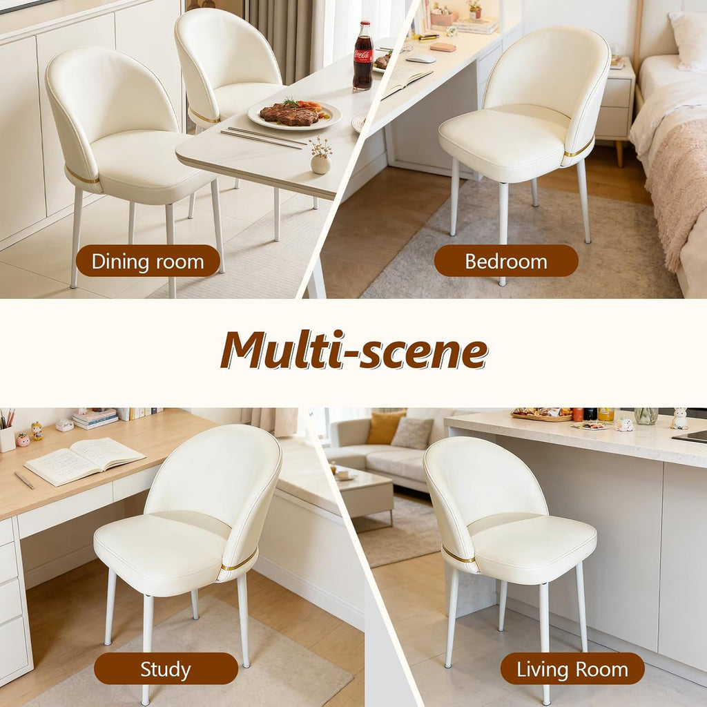 JPBSTO Swivel Vanity Chair No Wheels, Armless Desk Chair with Metal Legs, Single Dining Chair with Ergonomic Back for Bedroom, Office, Dining Room, Beige
