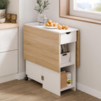 Folding Dining Table, Drop Leaf Table for Small Space with Drawer and Open Storage Shelves, Modern Rectangular Kitchen Dining Table, 47.2" L x 28.3" W (Oak & White)
