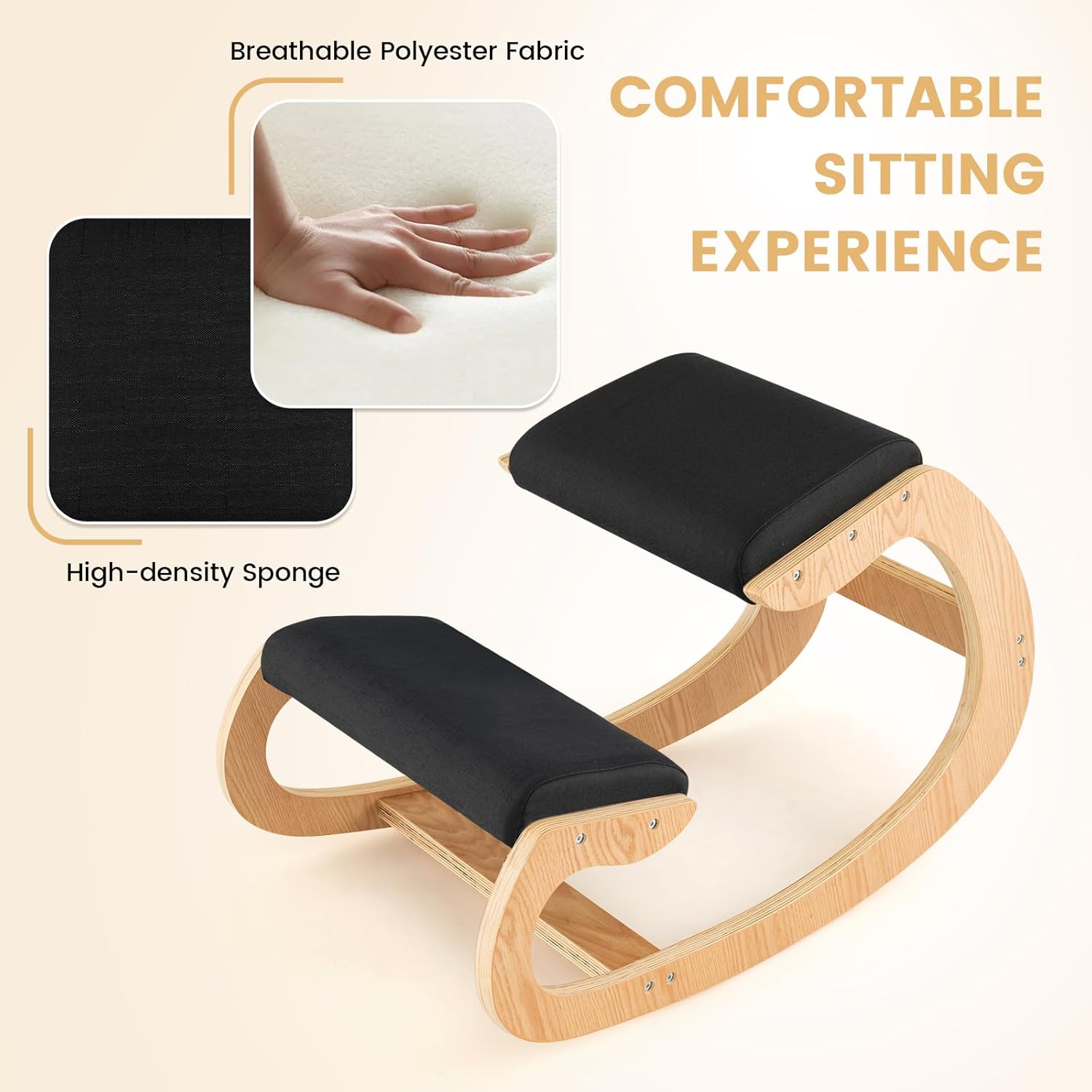 Giantex Ergonomic Kneeling Desk Chair, Rocking Knee Chair with Cushion & Solid Wood Frame, Natural Relief for Neck or Back Pain, Posture Chair for Desk, Home, Office, Max Load 330 Lbs (Black)