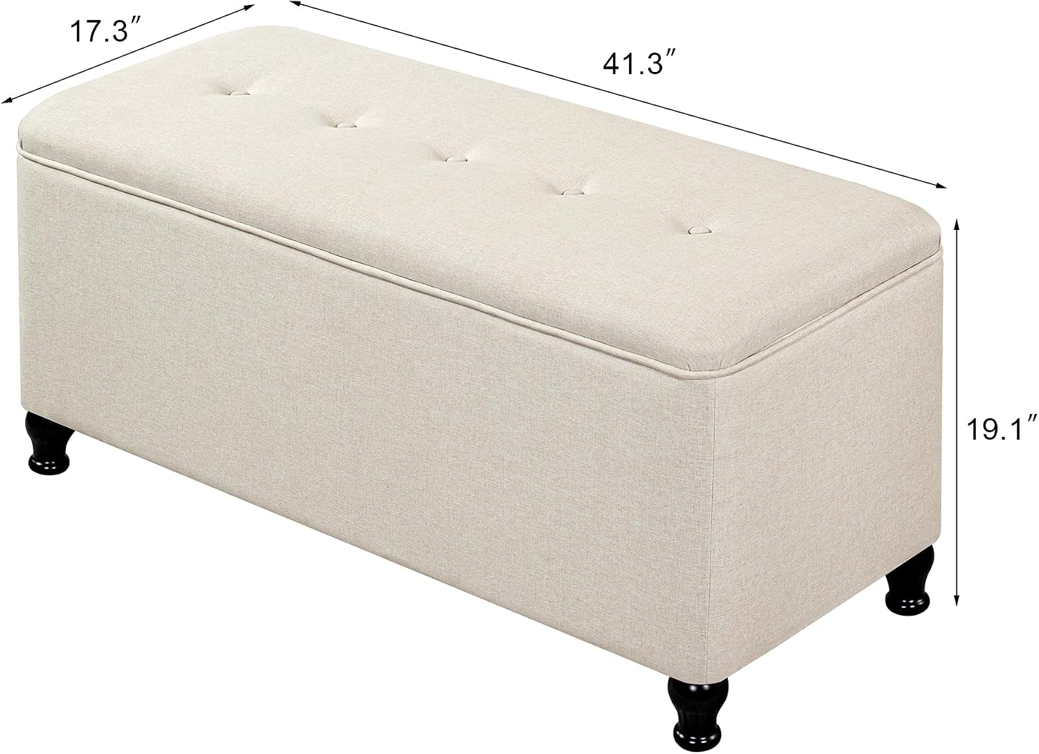 Homebeez 41" Linen Storage Ottoman Bench with Button Tufted Top & Wooden Legs, Upholstered Storage Bench for Bedroom, Entryway, Living Room