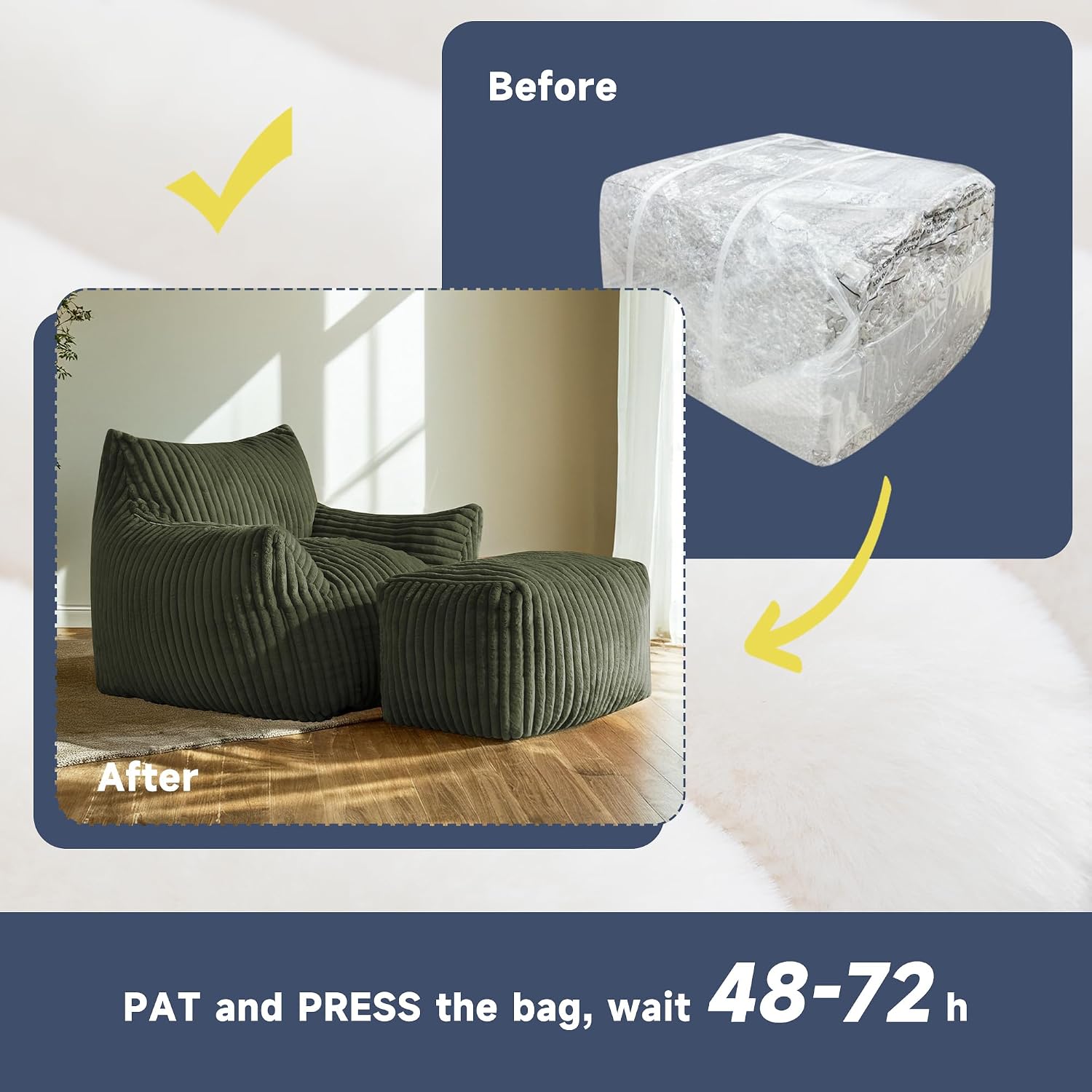 Oversized Bean Bag Chair for Living Room Furniture Bean Bag Chairs for Adults- Small Couch & Lounge Accent Chair for Living Room Chairs or Bedroom