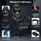 Gaming Chair with Massage Ergonomic Computer Chair with Footrest Reclining Video Game Chair for Boys with Adjustable Armrest Black