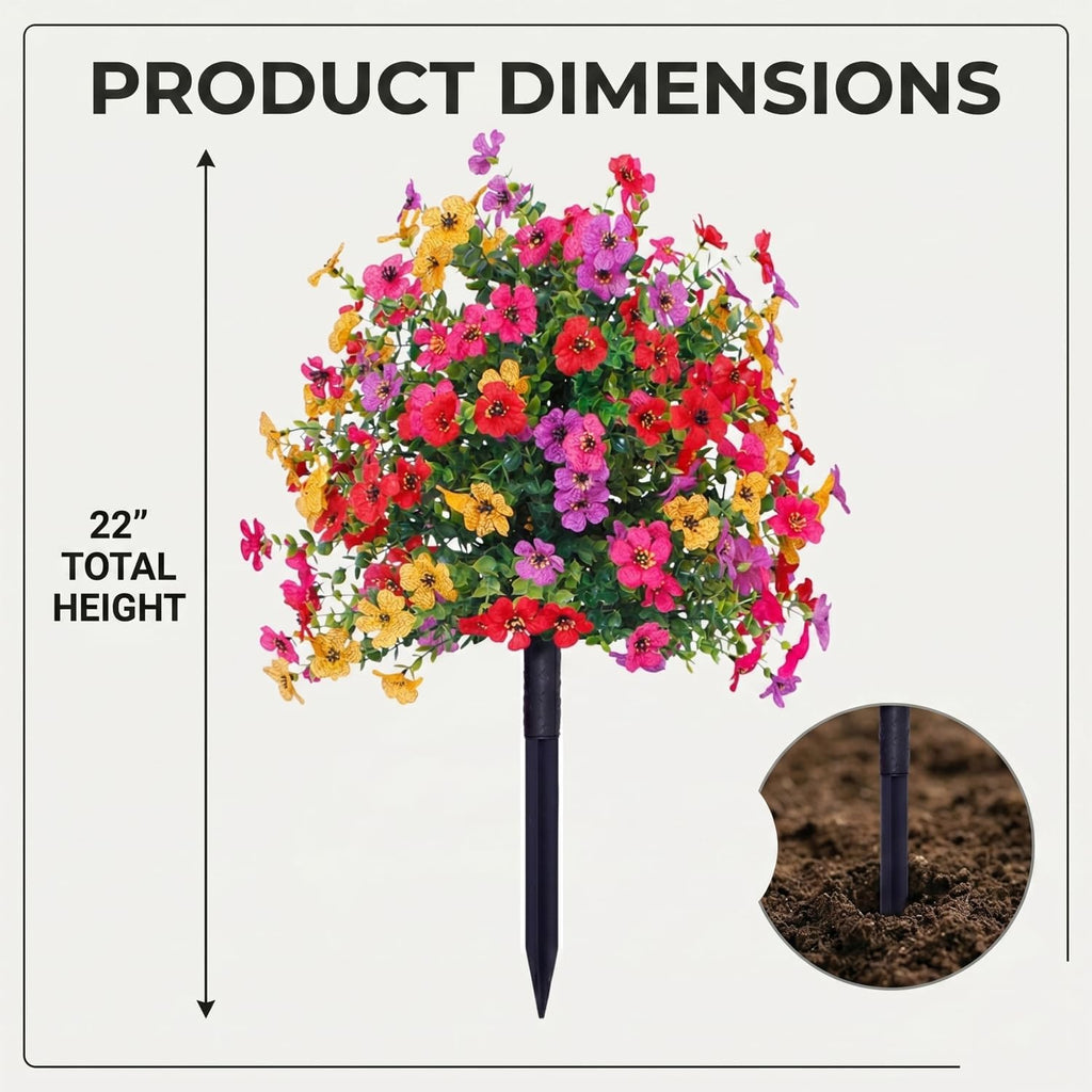 2026 Artificial Petunias with Ground Stake, 22" Outdoor Faux Flowers for Garden, Planter and Porch, Yard, Lifelike Decorative Flowers (Multi-Color‌, 1PCS)