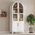 71" Tall Wooden Arched Storage Cabinet, Kitchen Pantry Cabinet with Hidden Drawer & Glass Door for Kitchen, Dining Room, Living Room and Bathroom (White)