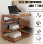 Multi-Layer Storage Rolling Side Table, C Shaped Couch End Table with Edge Stopper & Side Pocket, Mobile Wooden Bedside TV Tray Desk - 23.66" W*18.46" D*24.8" H