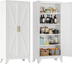 LCAOPC 71" Tall Metal Storage Cabinet with 2 Doors and 4 Adjustable Shelves, 5-Tier Kitchen Pantry Storage Cabinet for Kitchen, Living Room, Dining Room and Office, White