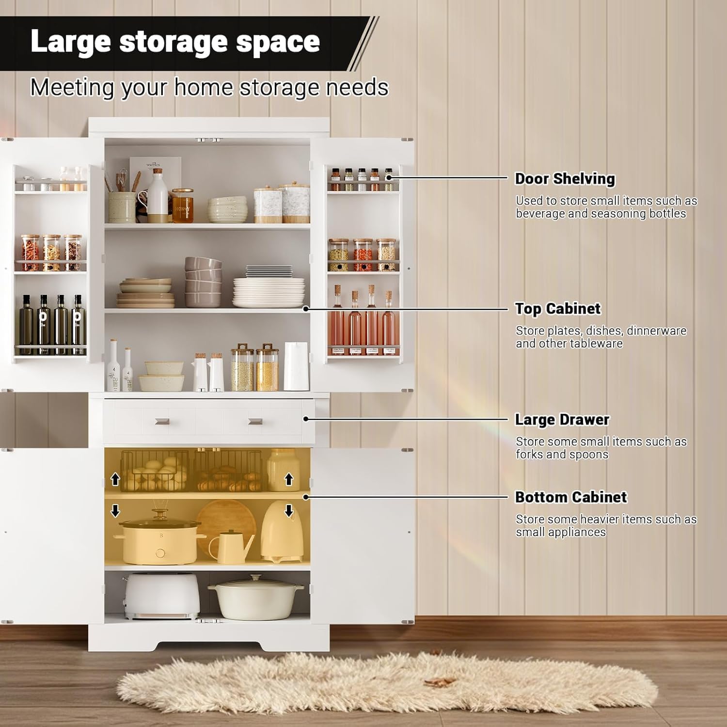71.7 Inch Kitchen Pantry Cabinet,Freestanding High Cupboard Bathroom Storage Cabinet with 2 Drawer & Cabinets, 3 Adjustable Shelves, 6 Door Shelves,for Living Room, Kitchen White