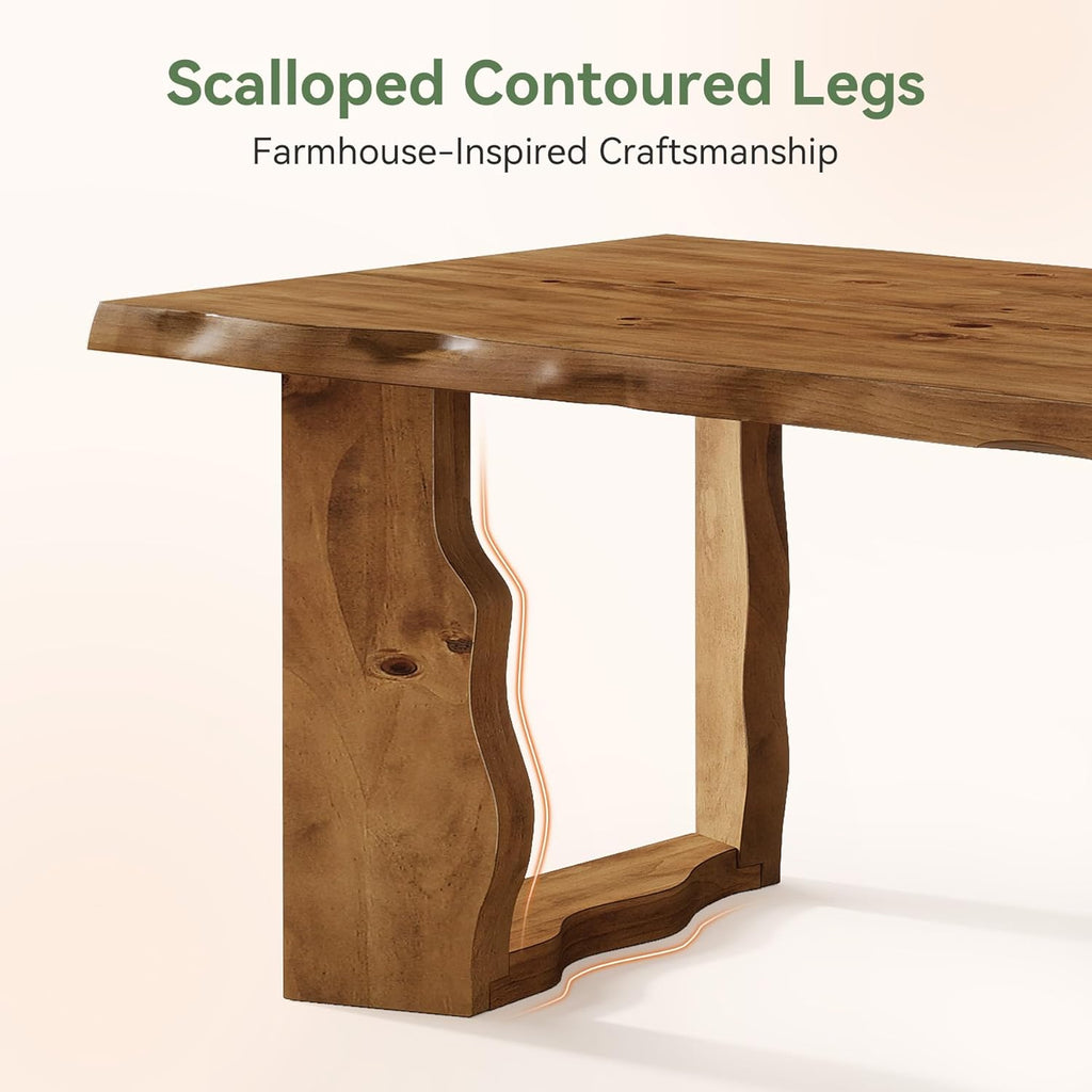 63" Live Edge Solid Wood Dining Table, Modern Rustic Kitchen Table with Sculptural Legs, 6-Person Rectangular Dinner Table for Dining Room, Kitchen,Natural Dark Brown Finish