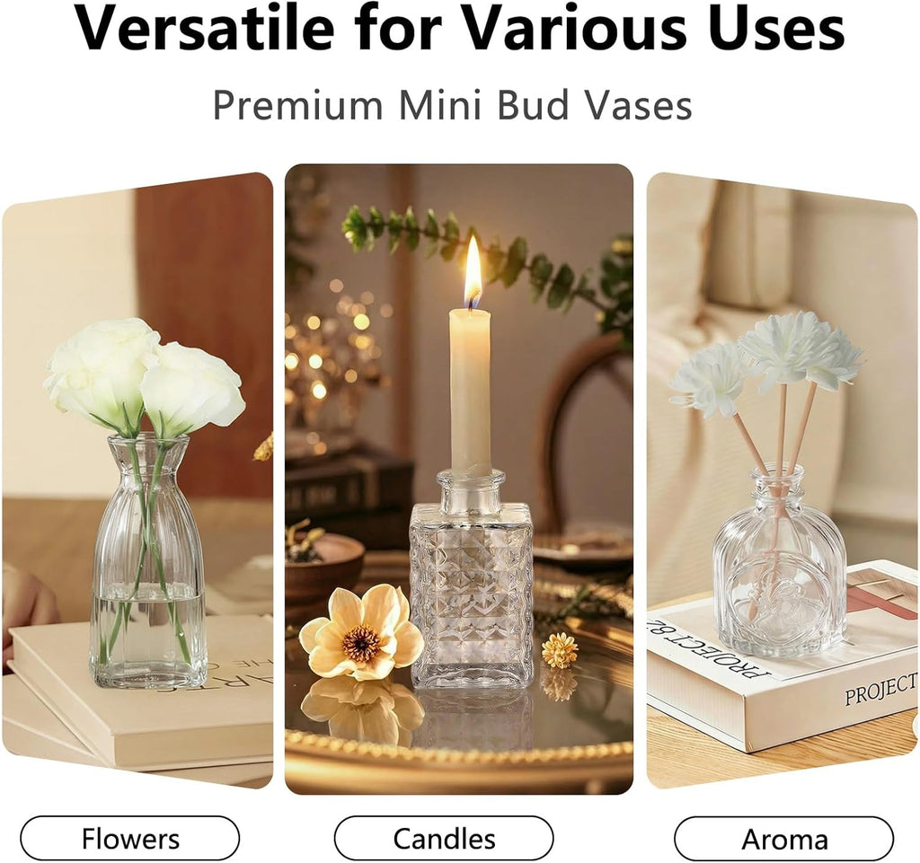 RUCKAE Glass Bud Vases Mini Flower Vase Small Vintage Vases for Centerpiece Table Wedding Decorations Home Decor Party(Transparent 12 Pack)