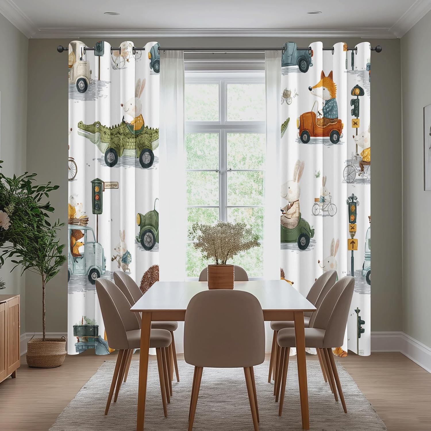 Cartoon Animals Kids Curtains for Boys Bedroom, City Street Car Vehicles Blackout Curtains 39 Inches Long, Thermal Insulated Short Window Drapes for Nursery & Room Decor 27.5Wx39L