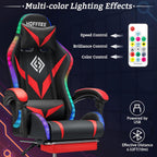 Gaming Chair with Speakers and LED Lights Ergonomic Computer Chair with Massage and Footrest Reclining Video Game Chair for Adults with Adjustable Lumbar Support Red and Black