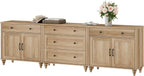 WAMPAT Buffet Cabinet with 5 Drawers and 4 Doors, Vintage Wood Grain Design, Farmhouse Coffee Bar with Storage, Morden Sideboard Cabinet for Dinning Room, Kitchen, and Living Room, 101 inch, Oak