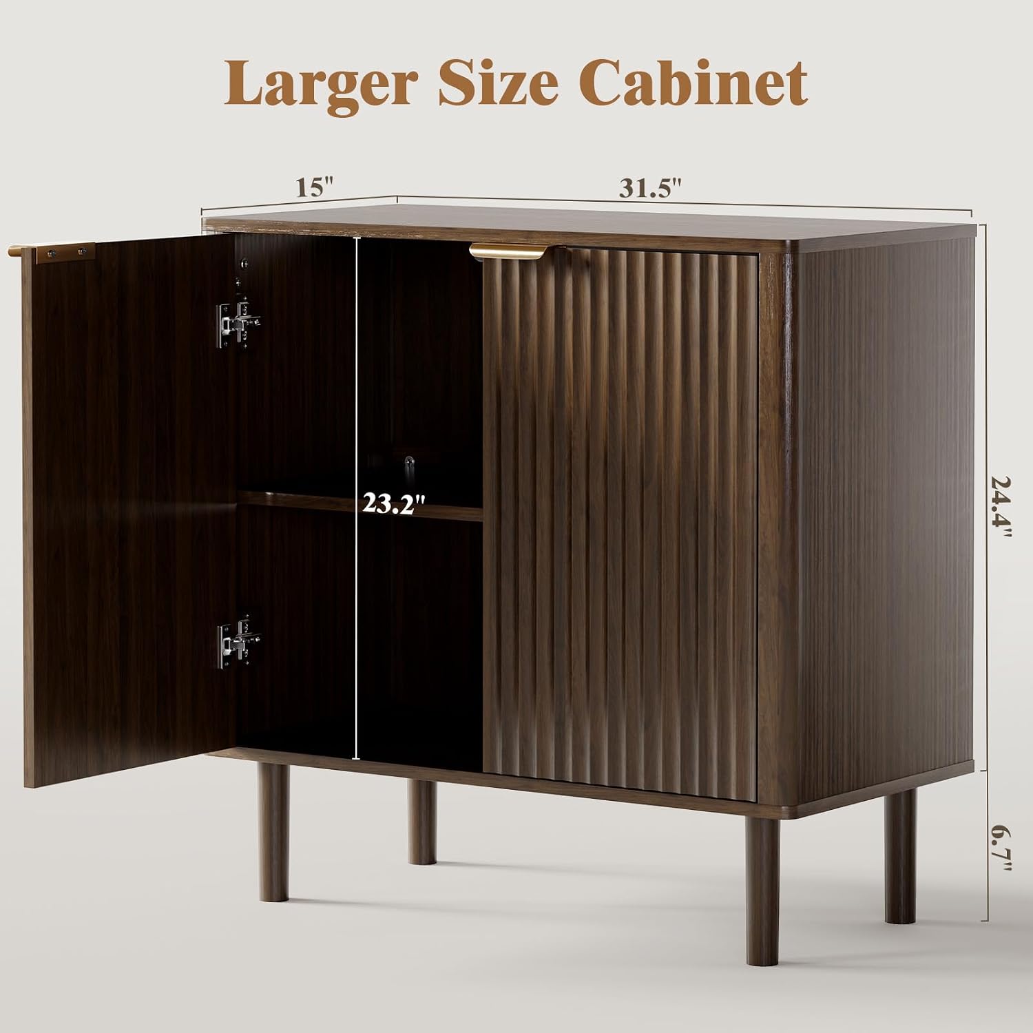 IKALIFE Sideboard Buffet Cabinet with Storage 31.5" Walnut | Modern Fluted Accent Credenza with Doors, Wood Coffee Bar Console Table for Living Room, Dining Room, Kitchen or Entryway