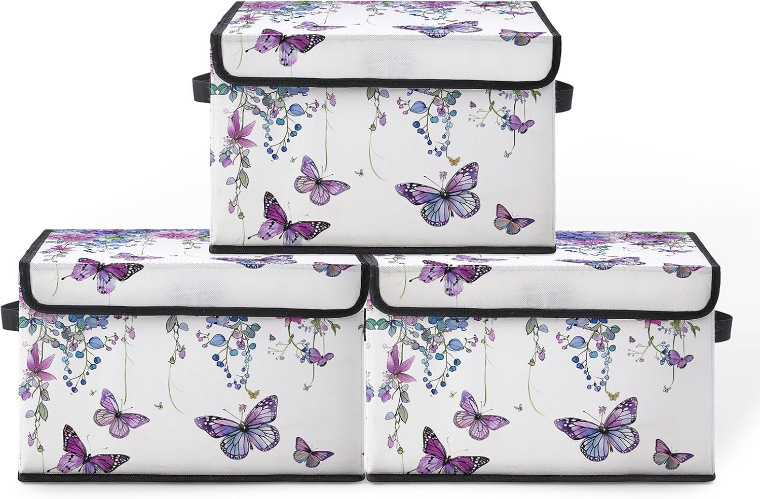 Stackable Clothes Storage Bins with Lids,Closet Organizers Fabric Box for Home and Office,Blanket Clothes Organizers,Under Bed Storage Containers 3 Pack.