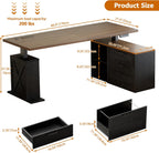 67" L Shaped Standing Desk with Drawers, Electric Height Adjustable Corner Desk, Sit Stand Office Desk with 4 AC Outlets & Type C Port, Executive Computer Desk with Cabinet, Brown & Black