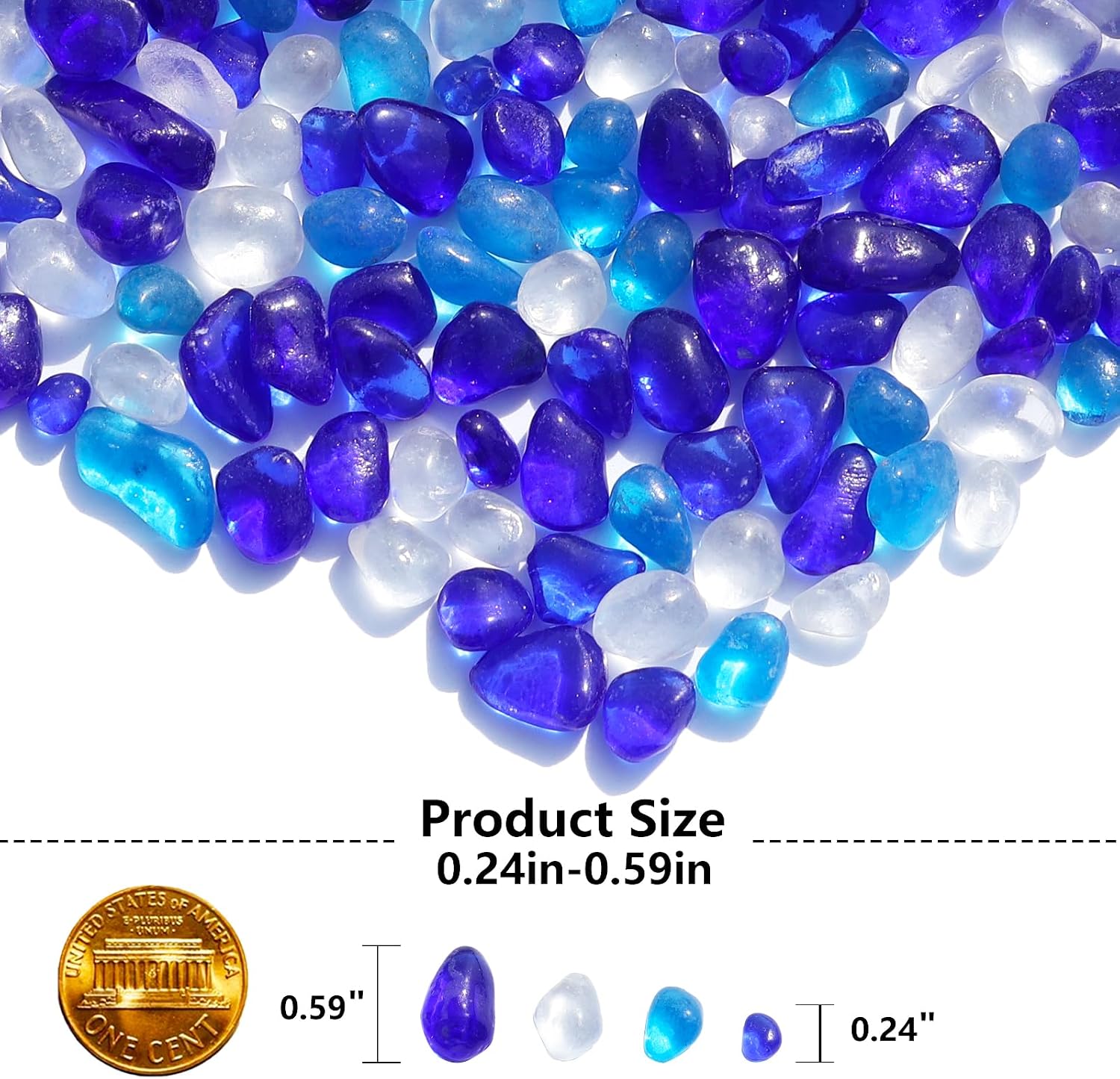 QYGL Sea Glass Stones - Blue Mixed Clear Glass Pebbles Gemstones - Perfect for Aquarium Rocks, Fish Tank Gravel, Vase Fillers, DIY Crafts, and Home Decor (0.9LB/14oz)