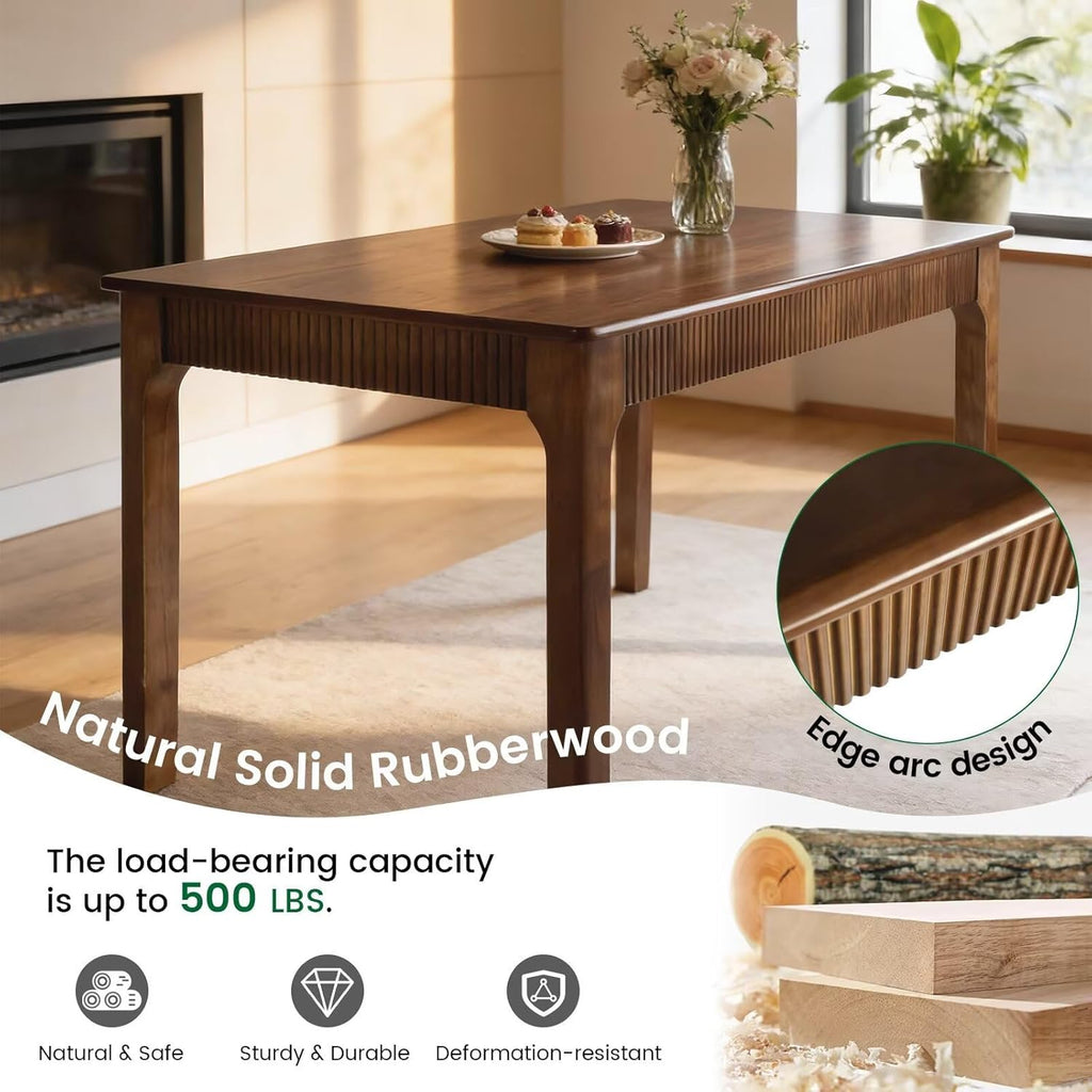 31.5" Solid Wood Dining Room Table for 2,Modern Farmhouse Rectangular Kitchen Real Wooden Table,Mid Century Fluted Design Furniture Desk for Home,Small Space,Apartment,Living Room Walnut