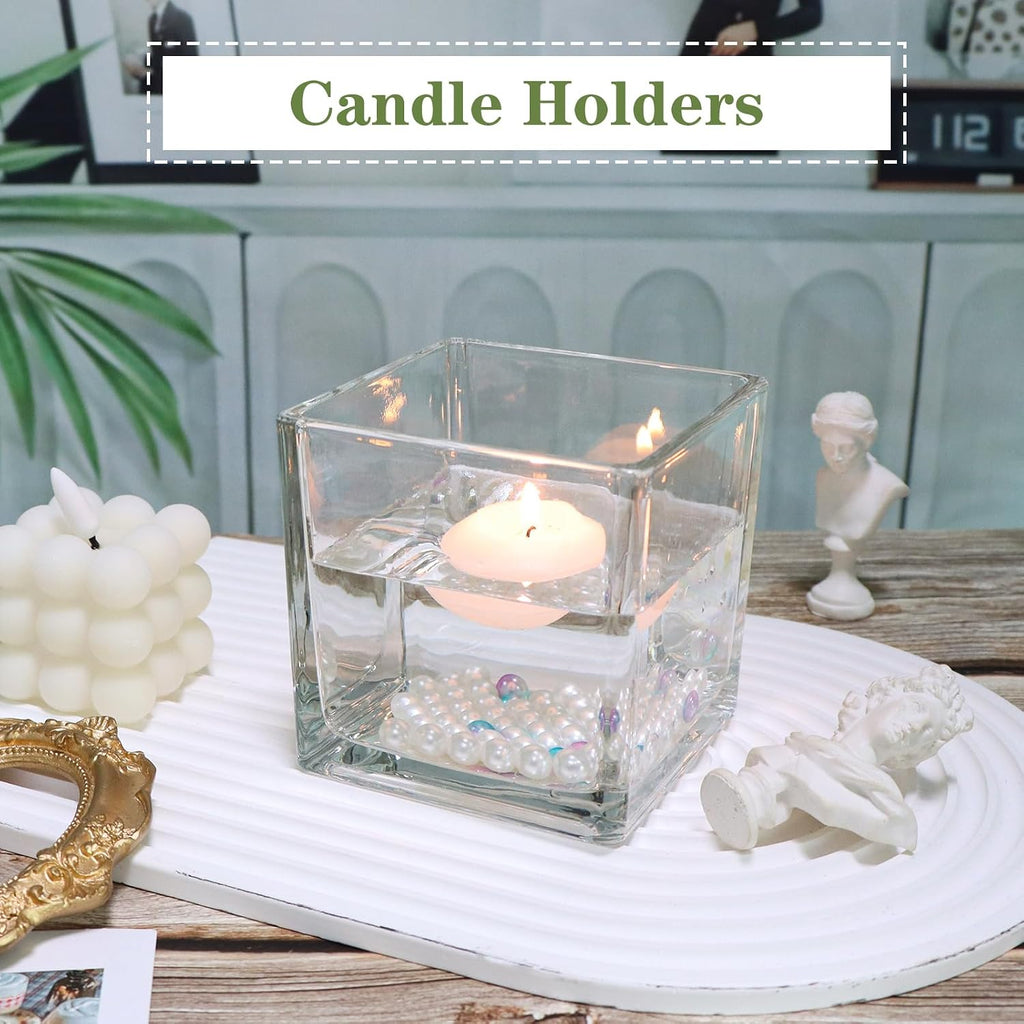 1 Pack Square Glass Vase 4" x 4" x 4", Clear Flower Vase for Centerpieces, Candle Holder for Wedding Party Events, Home Décor