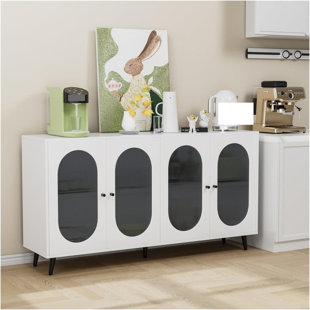 Modern Accent Sideboard Cabinet with Acrylic Doors, Freestanding Storage Cupboard Console Table for Kitchen Dining Living Room Hallway Office, Black/White,for Kitchen