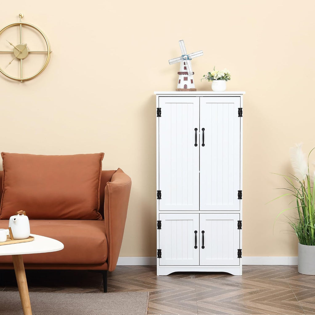 Farmhouse Kitchen Pantry, 48.5 Inch Floor Storage Cabinet, Cupboard Organizer, White