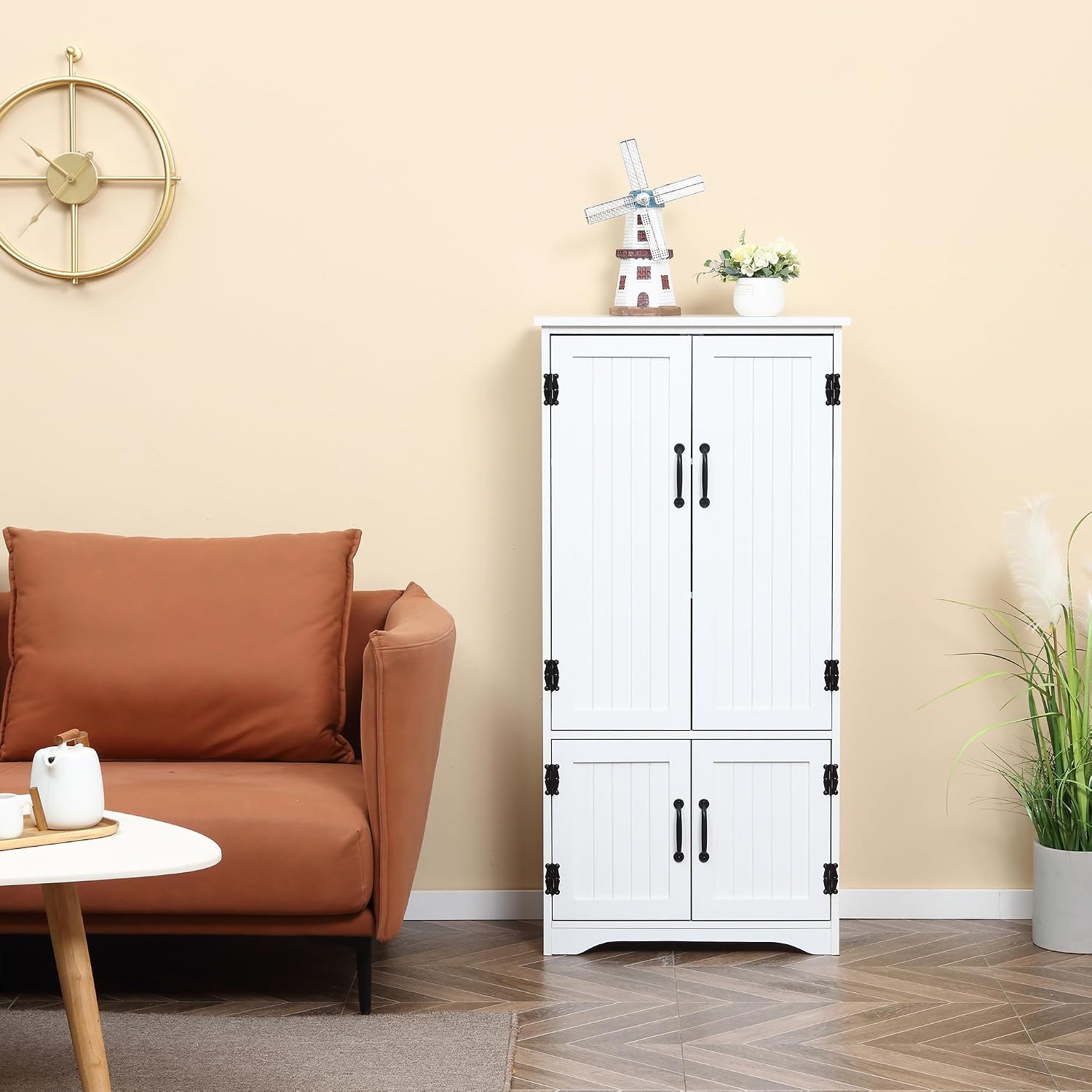 Farmhouse Kitchen Pantry, 48.5 Inch Floor Storage Cabinet, Cupboard Organizer, White
