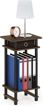 3-Tier Tall Narrow Modern End Table, Night Stand with Storage Bin, Open Shelf Bedside Table, Toolless Assembly Side Table, for Bedroom, Living Room, Columbia Walnut