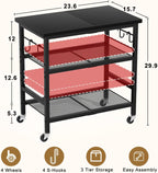 Rolling Kitchen Microwave Cart, 3 Tier Microwave Stand with Wheels, Bathroom Organizers and Storage Shelf, Coffee Bar Table Station, Utility Side Table for Living Room Office (Black)