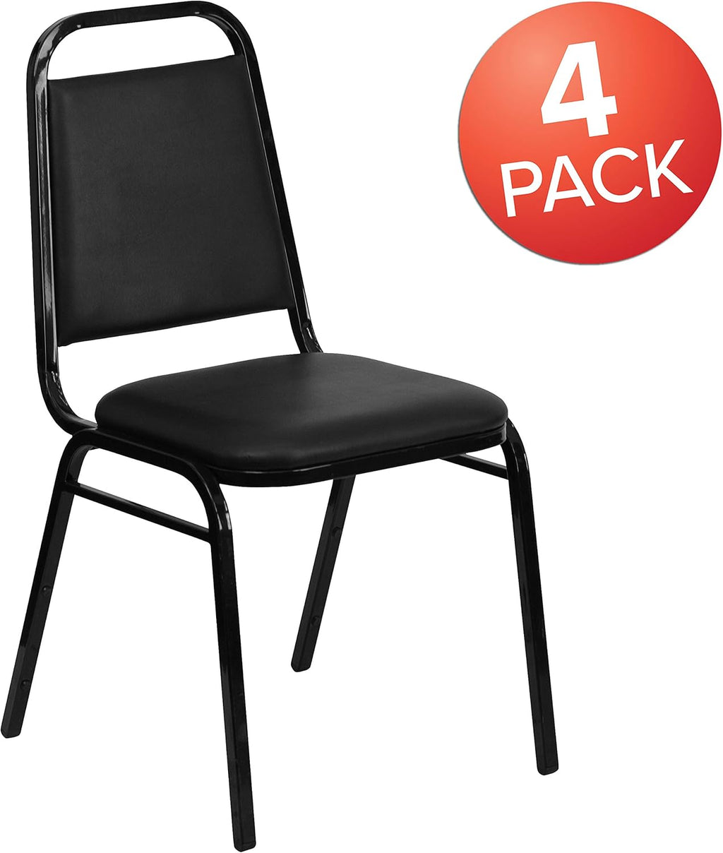 Flash Furniture Hercules Series Trapezoidal Vinyl Banquet and Event Chairs, Commercial Event Chairs with Padded Seats and Backs, Set of 4, Black