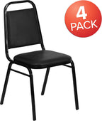 Flash Furniture Hercules Series Trapezoidal Vinyl Banquet and Event Chairs, Commercial Event Chairs with Padded Seats and Backs, Set of 4, Black