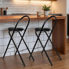 CroBlissful 4 Pcs 24 Inch Folding Bar Stool with Backrest, Leather Padded Folding Stools for Adults up to 350lbs, Collapsible Round Counter Height Stool Chair for Camping Kitchen Shop Cafe (Black)