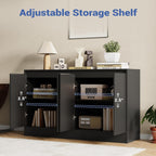 Housoul Buffet Cabinet with Storage, Coffee Bar Cabinet with 4 Doors and Adjustable Shelf, Modern Kitchen Buffet Sideboard for Kitchen, Black